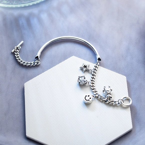 925 Sterling Silver Toggle Chain Charm Bracelet - Picture 5 of 5